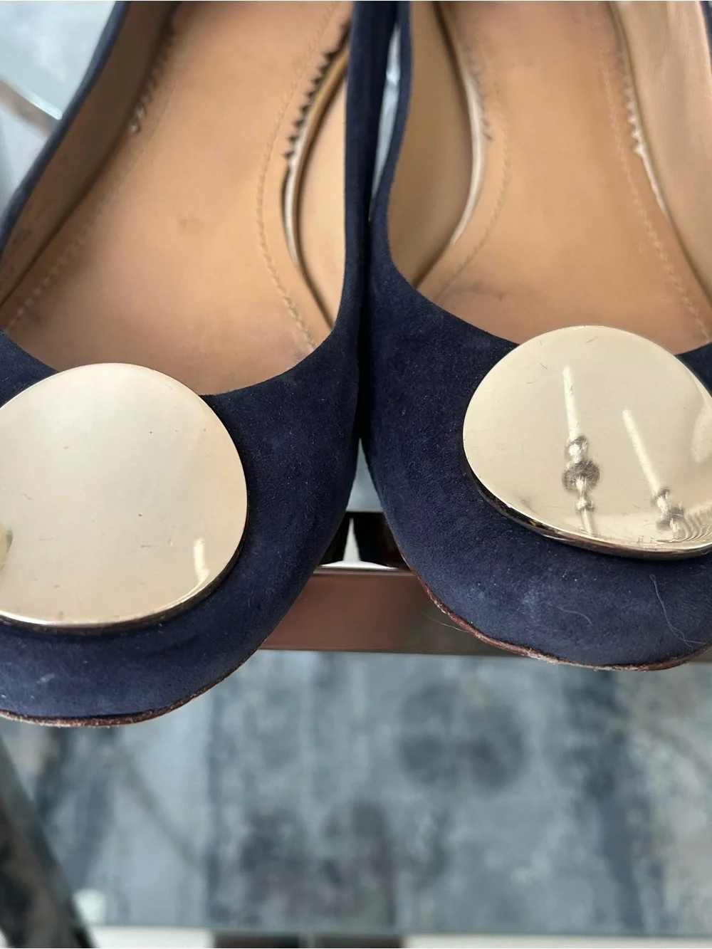 Tory Burch Navy Suede Flats with Gold Disc